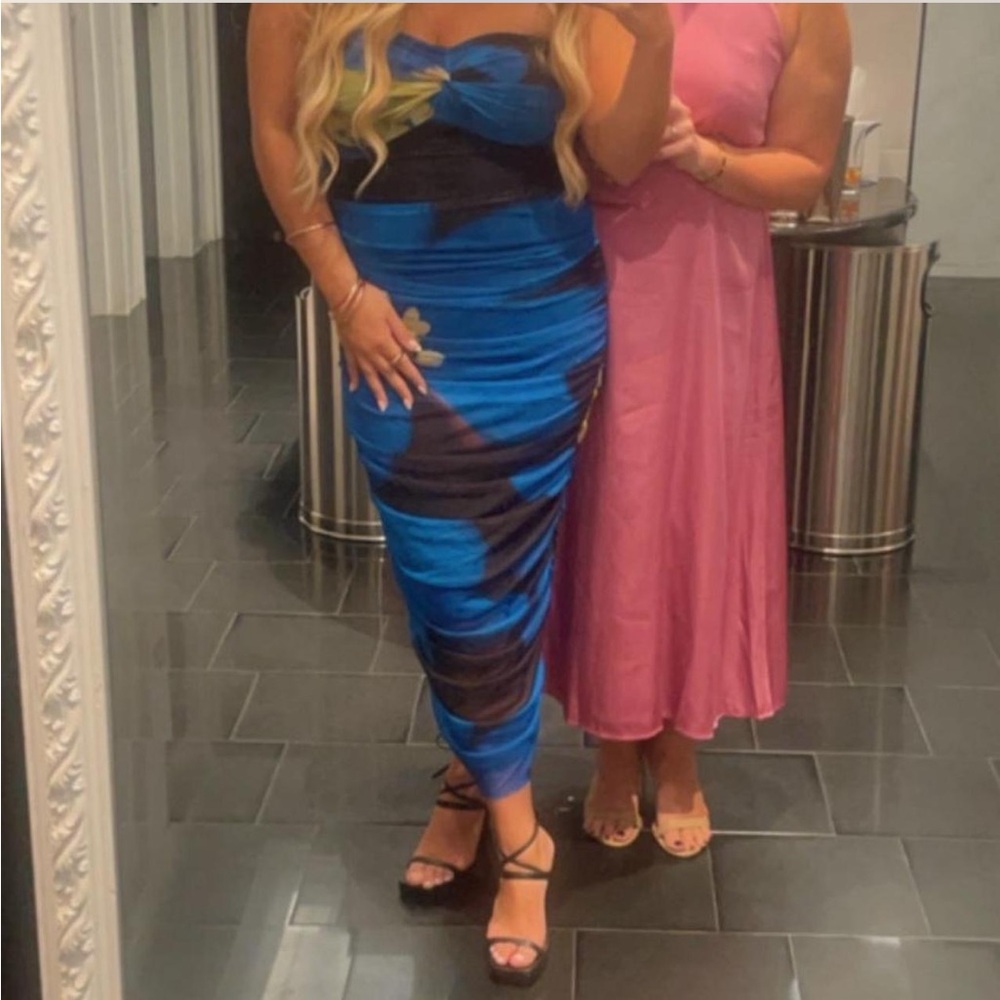 Zara Blue and Black Strapless Bodycon Dress